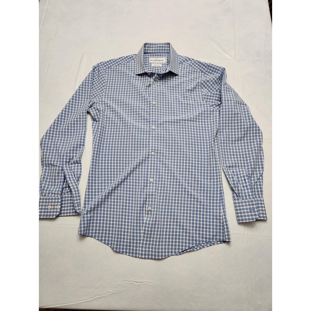 Mizzen+Main Leeward Dress Shirt Mens Small Blue Gingham Long Sleeve Trim Fit